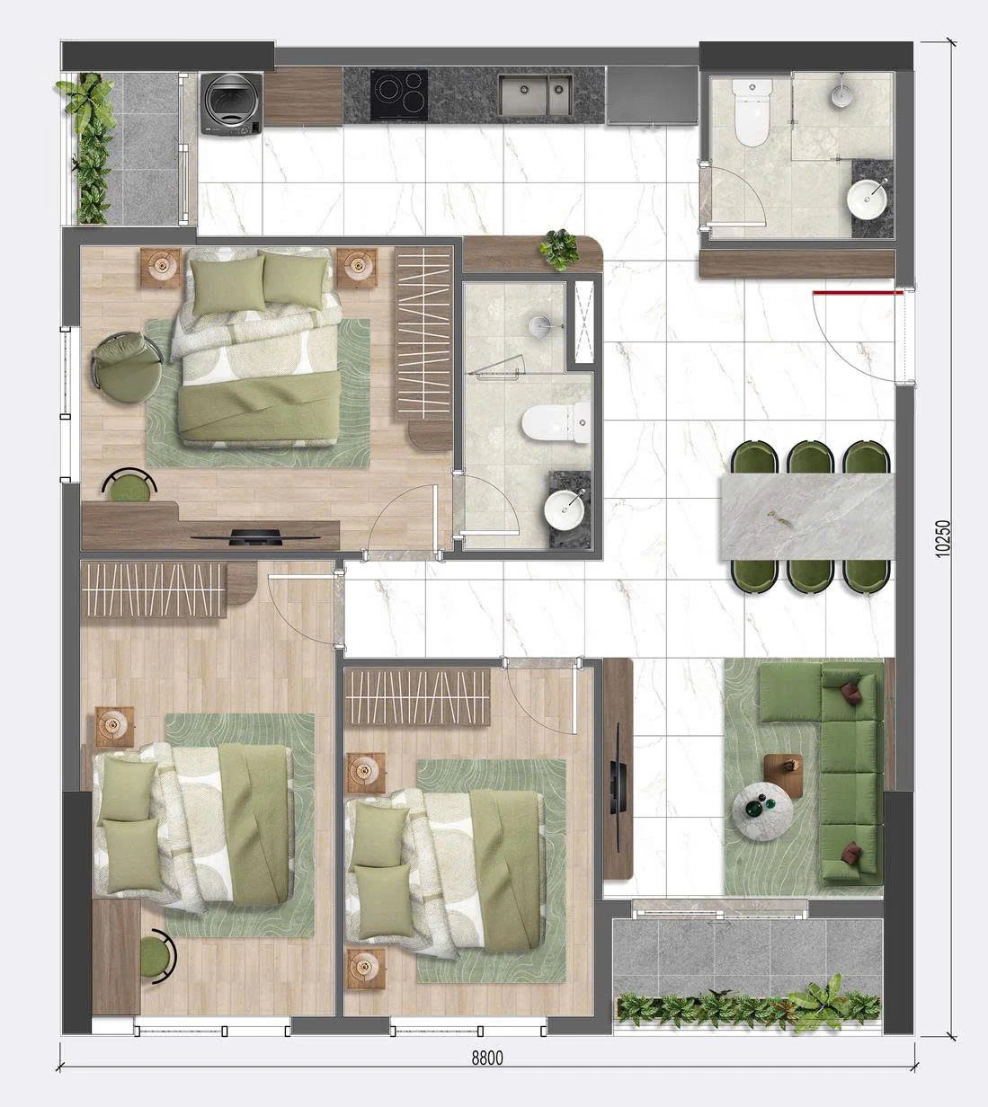 Mặt bằng Căn hộ 3 Phòng ngủ 
